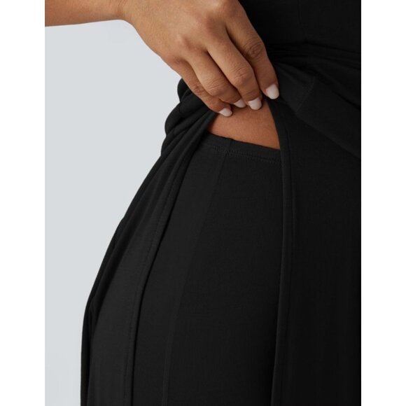 Halara Ribbed Hooded High Neck Sleeveless Cut Out Tie Back 2-Piece Midi Casual D - Picture 11 of 14